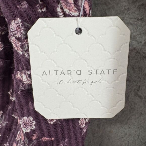 Altar’d State Floral Boho Cottagecore Mini Dress Purple Wine Long Sleeve Small - Picture 9 of 12